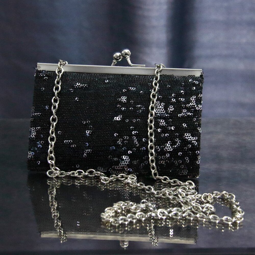 Black Sequin Small Clutch Bag